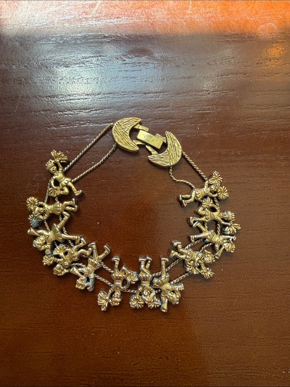 Vintage Gold-Tone TOFA cheerleader Charm Bracelet